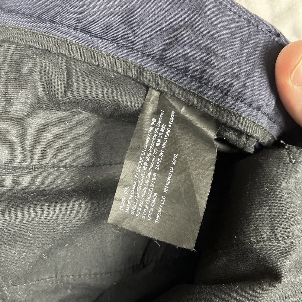 Theory Zaine SW Precision Pants Mens 34x31" Blue Slim Stretch Chino Performance - Picture 4 of 13